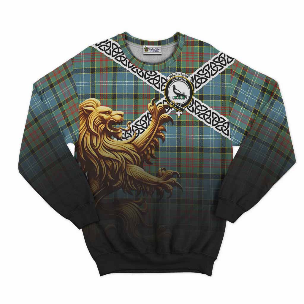 Walkinshaw Crest Tartan Sweatshirt with Golden Lion Emblem Celtic Style Unisex - Tartan Vibes Clothing