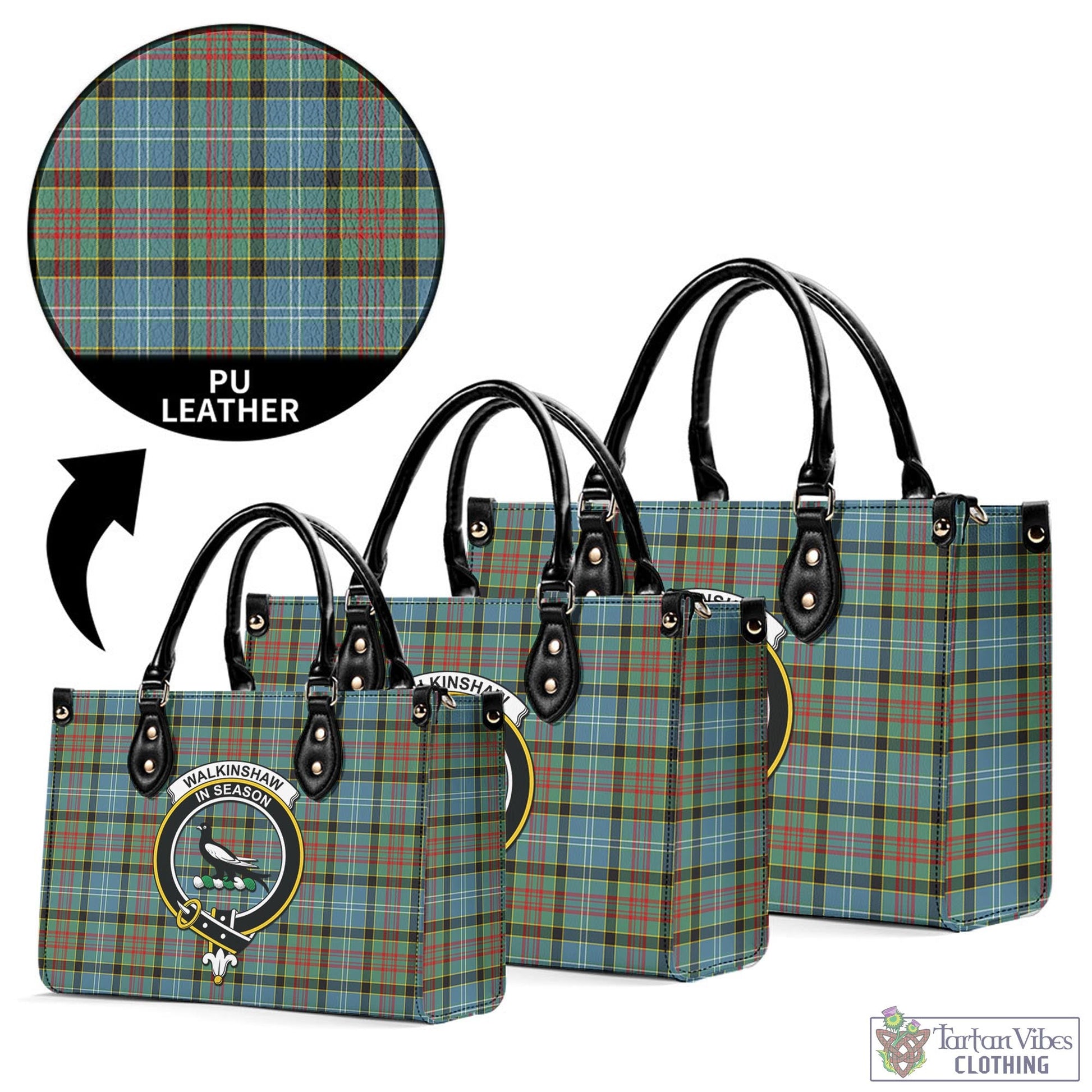Walkinshaw Tartan Luxury Leather Handbags with Family Crest L - Tartan Vibes Clothing
