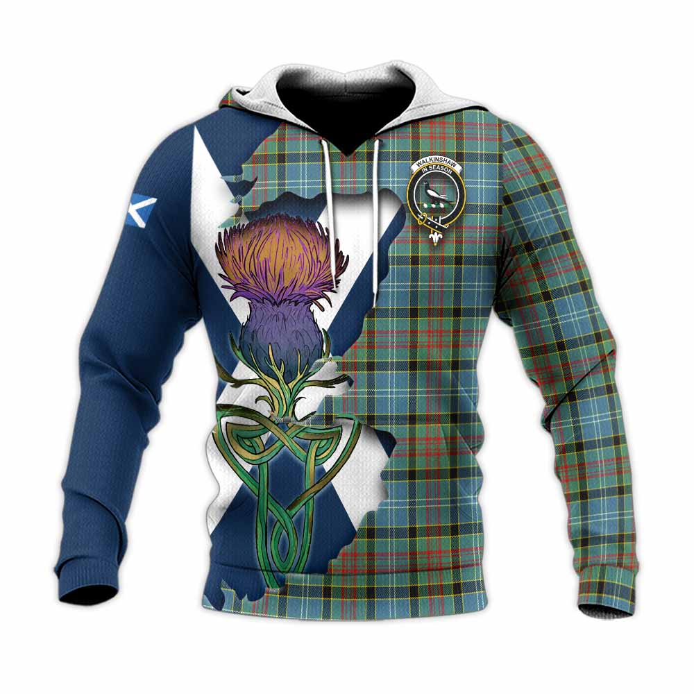Tartan Vibes Clothing Walkinshaw Tartan Family Crest Knitted Hoodie Scottish Thistle Celtic Inspired