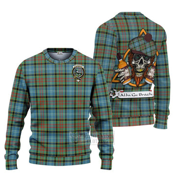Walkinshaw Tartan Ugly Sweater with Family Crest and Bearded Skull Holding Bottles of Whiskey Unisex - Tartan Vibes Clothing