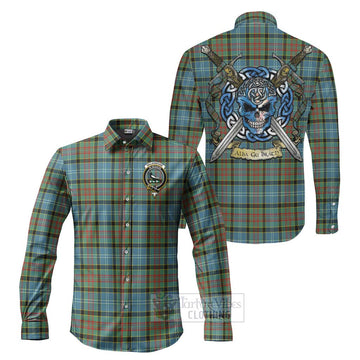 Walkinshaw Tartan Long Sleeve Button Shirt with Family Crest Celtic Skull Style Men's Shirt S - Tartan Vibes Clothing