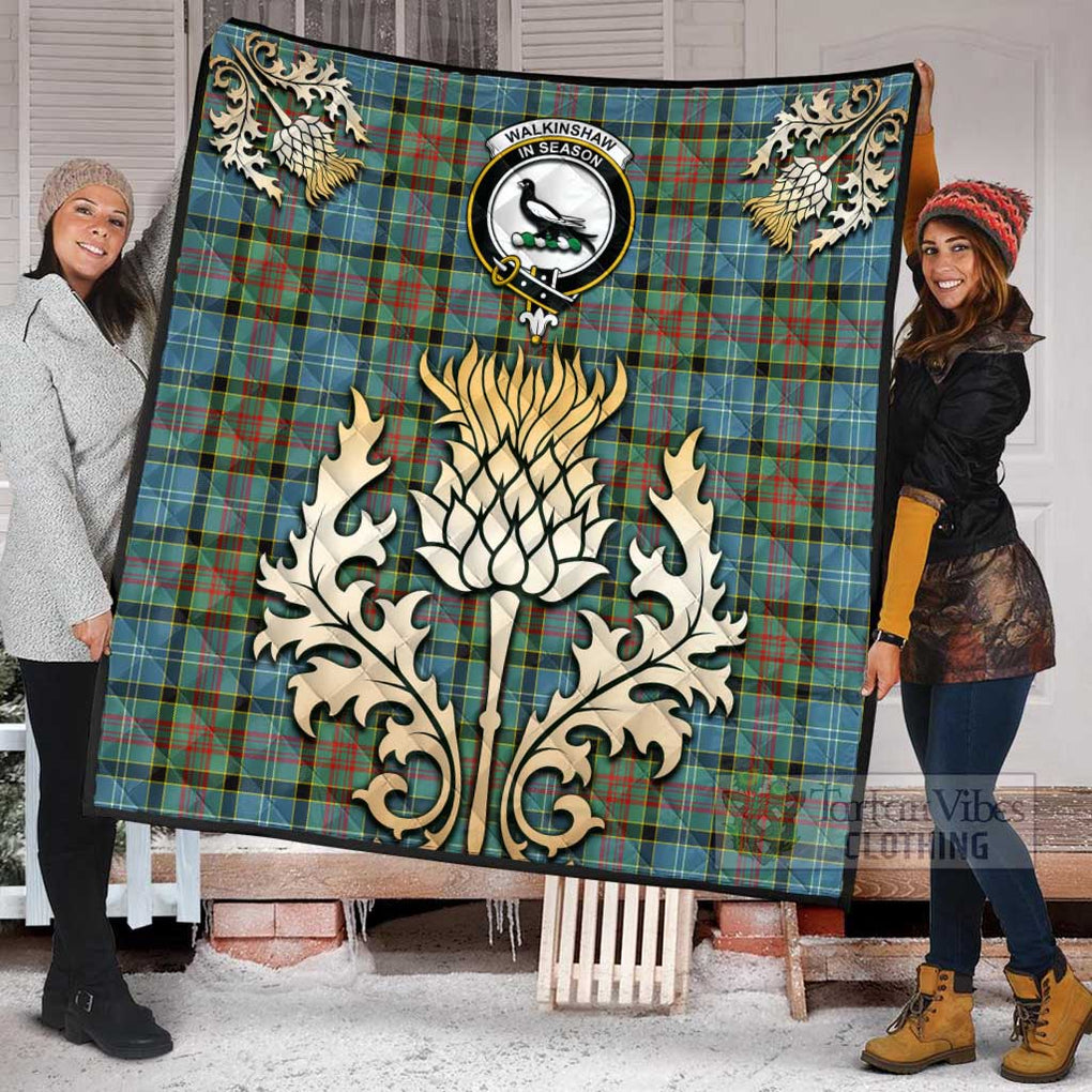 Tartan Vibes Clothing Walkinshaw Tartan Quilt with Family Crest and Golden Thistle Style