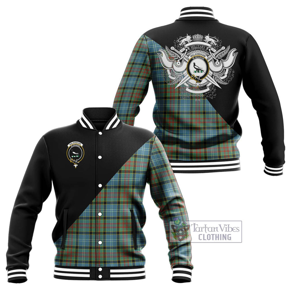 Walkinshaw Tartan Baseball Jacket with Family Crest and Military Logo Style Unisex - Tartan Vibes Clothing