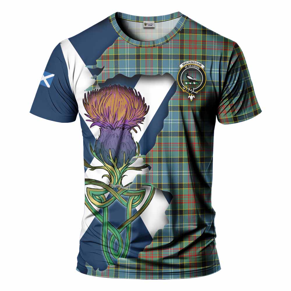 Tartan Vibes Clothing Walkinshaw Tartan Family Crest T-Shirt Scottish Thistle Celtic Inspired