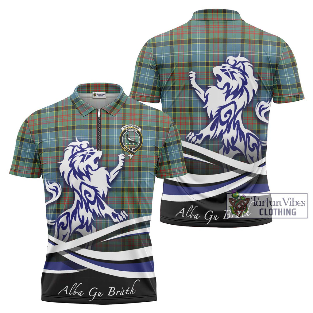 Walkinshaw Tartan Zipper Polo Shirt with Alba Gu Brath Regal Lion Emblem Unisex - Tartan Vibes Clothing