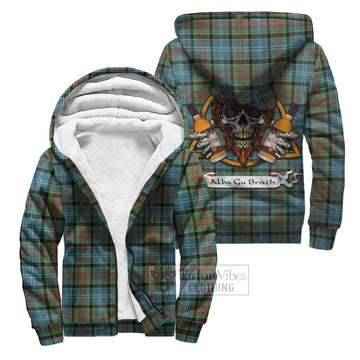 Walkinshaw Tartan Sherpa Hoodie with Family Crest and Bearded Skull Holding Bottles of Whiskey Unisex S - Tartan Vibes Clothing