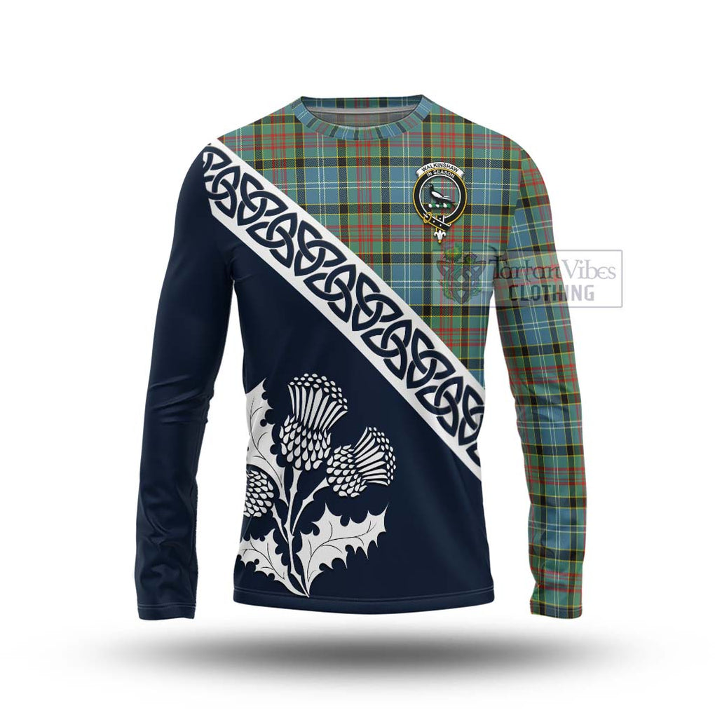 Walkinshaw Tartan Long Sleeve T-Shirt Featuring Thistle and Scotland Map Unisex - Tartan Vibes Clothing