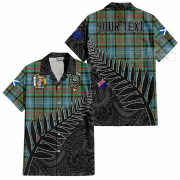 Tartan Vibes Clothing Walkinshaw Crest Tartan Short Sleeve Button Shirt with New Zealand Silver Fern Half Style