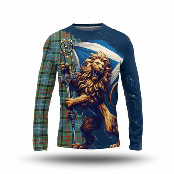 Walkinshaw Tartan Family Crest Long Sleeve T-Shirt with Scottish Majestic Lion Unisex - Tartan Vibes Clothing