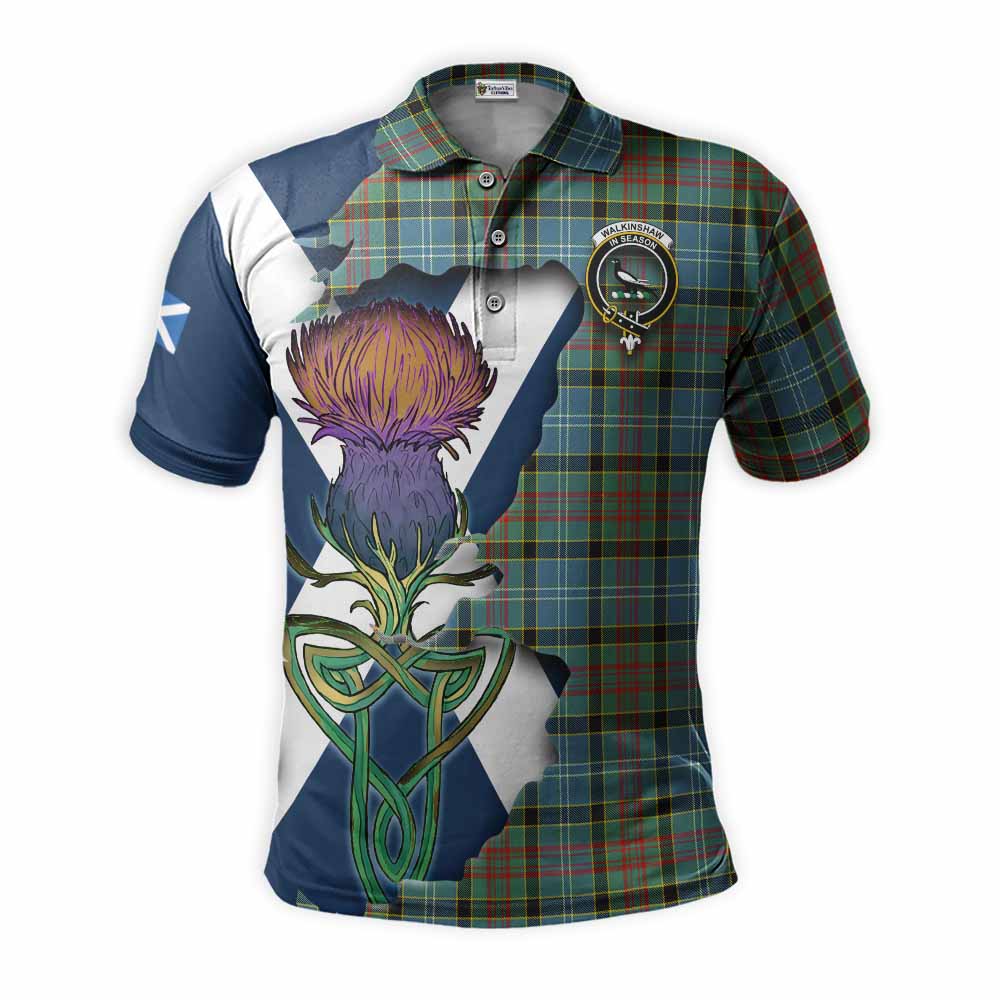 Tartan Vibes Clothing Walkinshaw Tartan Family Crest Polo Shirt Scottish Thistle Celtic Inspired