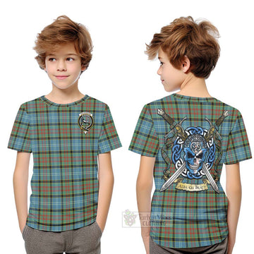 Walkinshaw Tartan Kid T-Shirt with Family Crest Celtic Skull Style Youth XL Size14 - Tartan Vibes Clothing