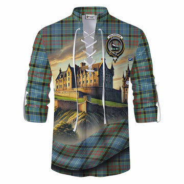 Walkinshaw Tartan Family Crest Ghillie Kilt Shirt with Scottish Ancient Castle Style Men - Tartan Vibes Clothing