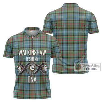 Walkinshaw Tartan Zipper Polo Shirt with Family Crest DNA In Me Style Unisex - Tartan Vibes Clothing