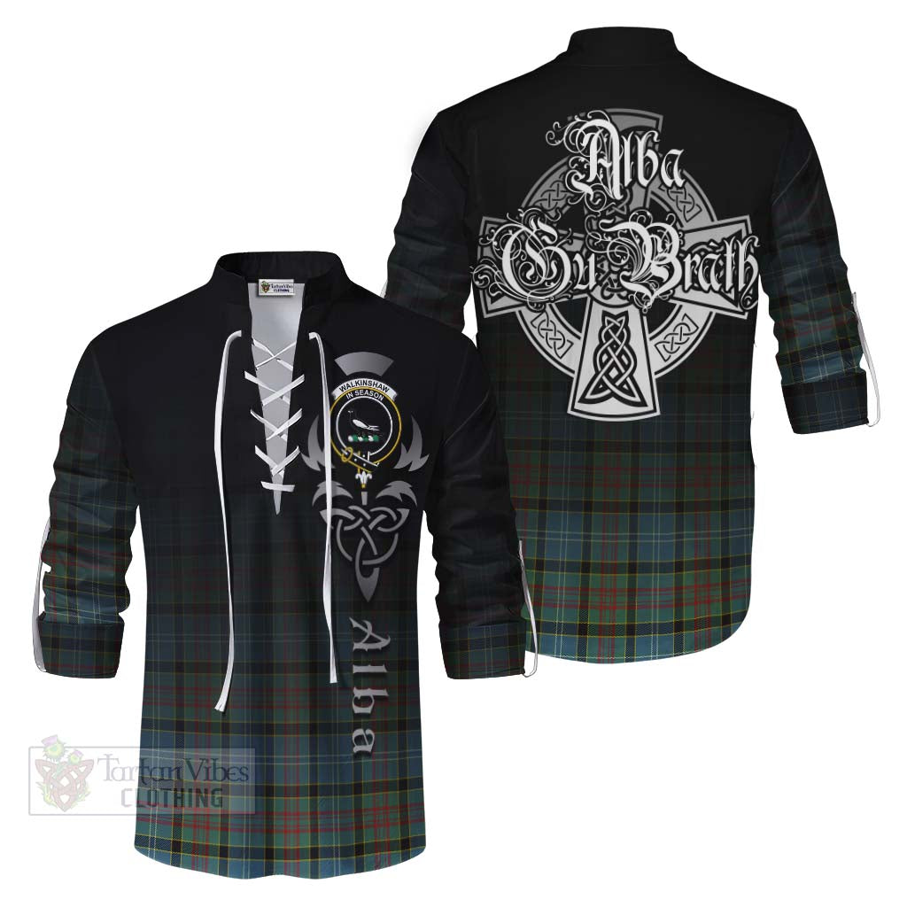 Tartan Vibes Clothing Walkinshaw Tartan Ghillie Kilt Shirt Featuring Alba Gu Brath Family Crest Celtic Inspired