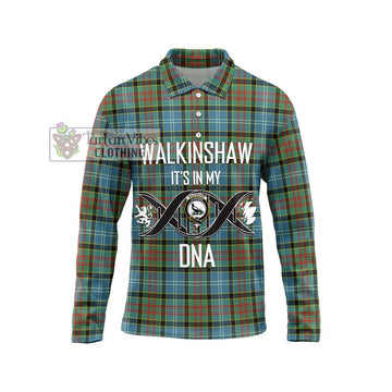 Walkinshaw Tartan Long Sleeve Polo Shirt with Family Crest DNA In Me Style Unisex - Tartan Vibes Clothing