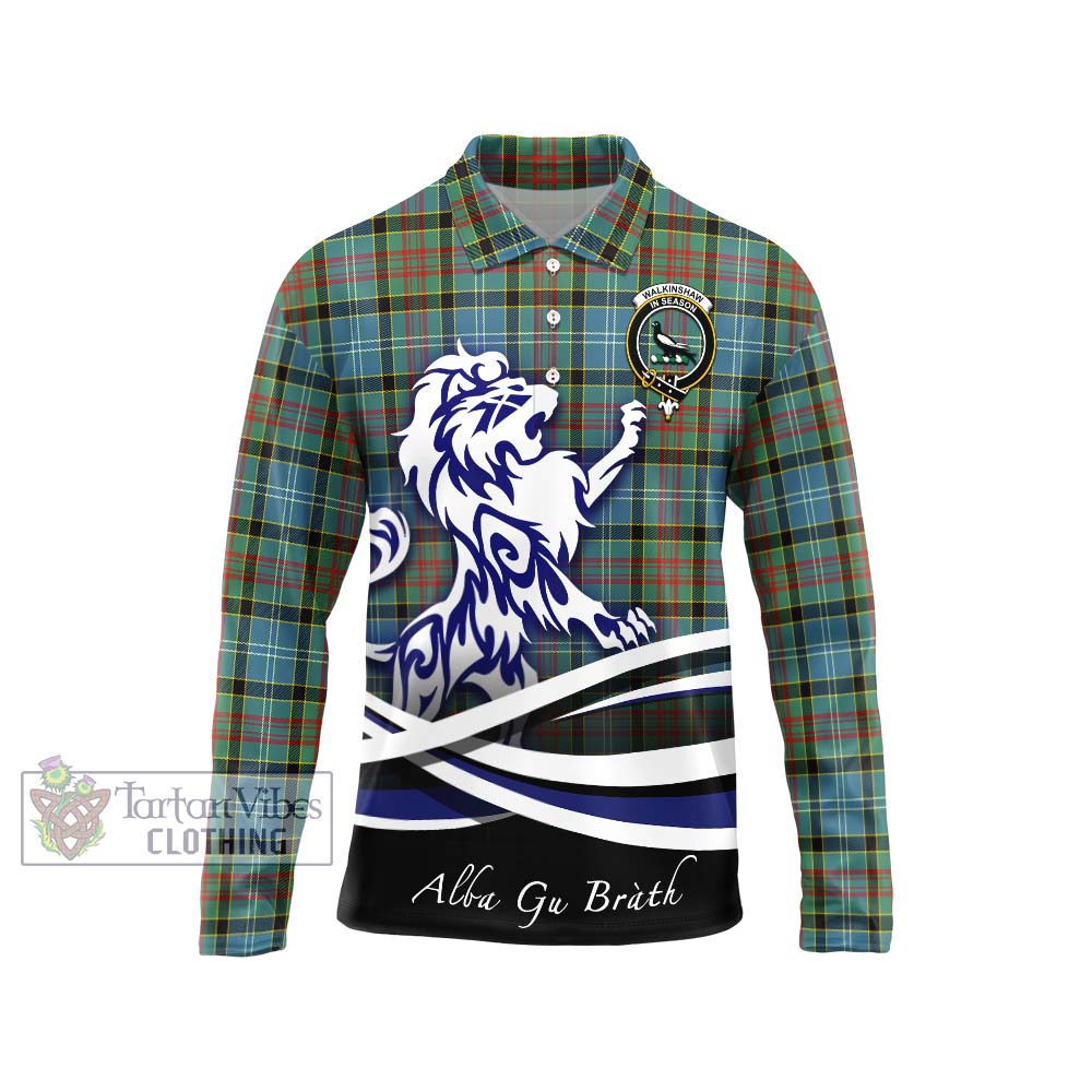Walkinshaw Tartan Long Sleeve Polo Shirt with Alba Gu Brath Regal Lion Emblem Unisex - Tartan Vibes Clothing