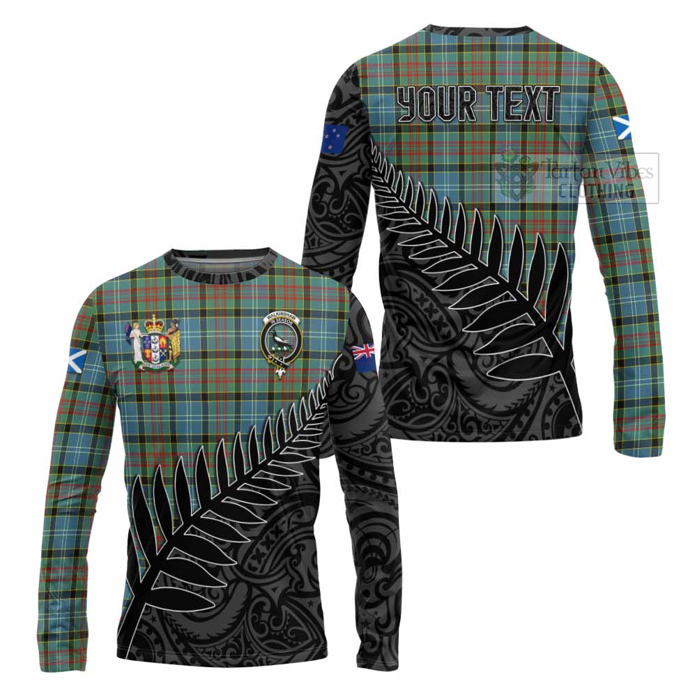 Tartan Vibes Clothing Walkinshaw Crest Tartan Long Sleeve T-Shirt with New Zealand Silver Fern Half Style
