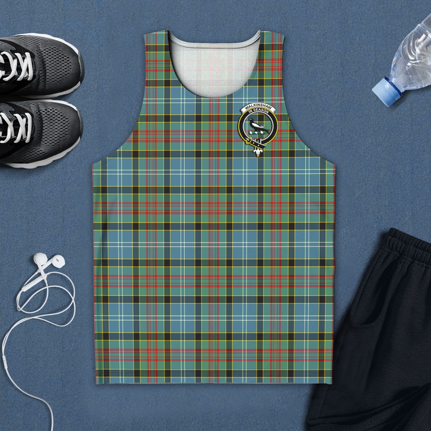 Walkinshaw Tartan Mens Tank Top with Family Crest 5XL - Tartan Vibes Clothing
