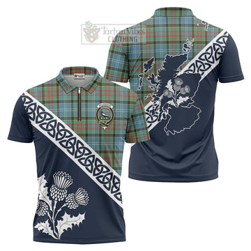 Walkinshaw Tartan Zipper Polo Shirt Featuring Thistle and Scotland Map Unisex - Tartanvibesclothing Store
