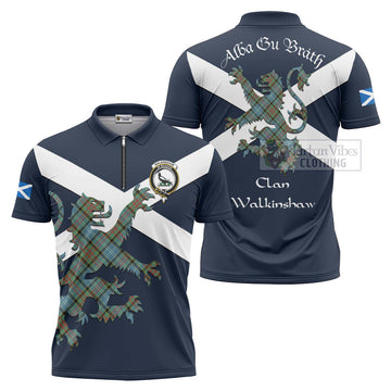 Walkinshaw Tartan Lion Rampant Zipper Polo Shirt Proudly Display Your Heritage with Alba Gu Brath and Clan Name Unisex - Tartan Vibes Clothing