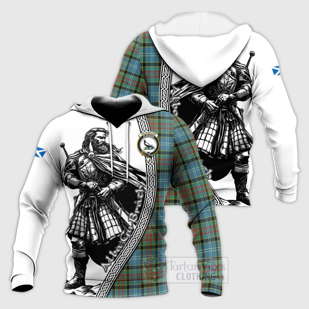 Walkinshaw Tartan Clan Crest Knitted Hoodie with Highlander Warrior Celtic Style Unisex Knitted Pullover Hoodie - Tartan Vibes Clothing