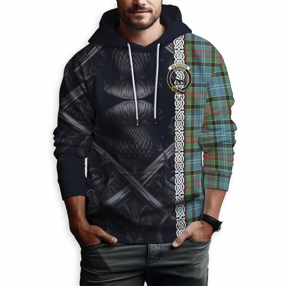 Walkinshaw Tartan Hoodie with Family Crest Cross Sword Thistle Celtic Vibes Pullover Hoodie - Tartan Vibes Clothing