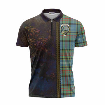 Walkinshaw Tartan Family Crest Zipper Polo Shirt Alba Gu Brath Be Brave Lion Ancient Style Unisex - Tartan Vibes Clothing