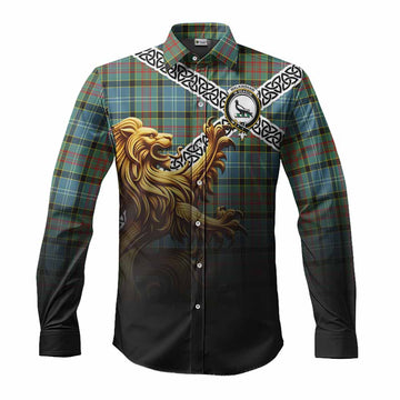 Walkinshaw Crest Tartan Long Sleeve Button Shirt with Golden Lion Emblem Celtic Style Men's Shirt S - Tartan Vibes Clothing