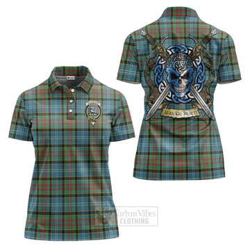 Walkinshaw Tartan Women's Polo Shirt with Family Crest Celtic Skull Style Women - Tartan Vibes Clothing