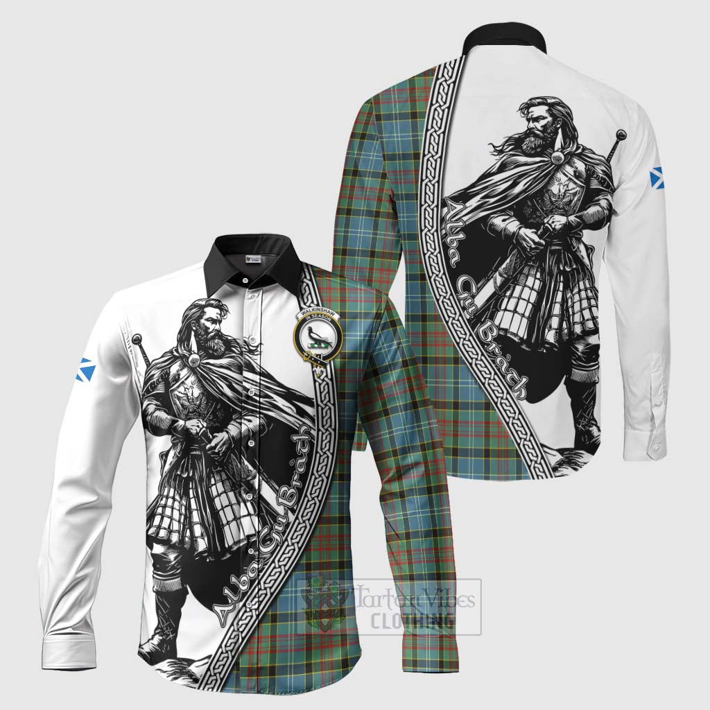 Walkinshaw Tartan Clan Crest Long Sleeve Button Shirt with Highlander Warrior Celtic Style Men's Shirt S - Tartan Vibes Clothing