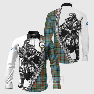 Walkinshaw Tartan Clan Crest Long Sleeve Button Shirt with Highlander Warrior Celtic Style Men's Shirt S - Tartan Vibes Clothing