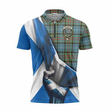 Walkinshaw Tartan Zipper Polo Shirt with Family Crest Scotland Patriotic Style Unisex - Tartan Vibes Clothing
