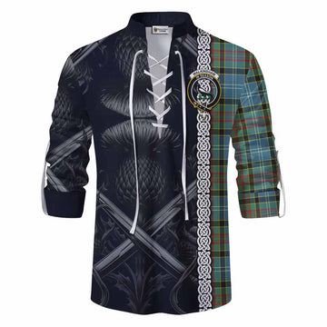 Walkinshaw Tartan Ghillie Kilt Shirt with Family Crest Cross Sword Thistle Celtic Vibes Men - Tartan Vibes Clothing