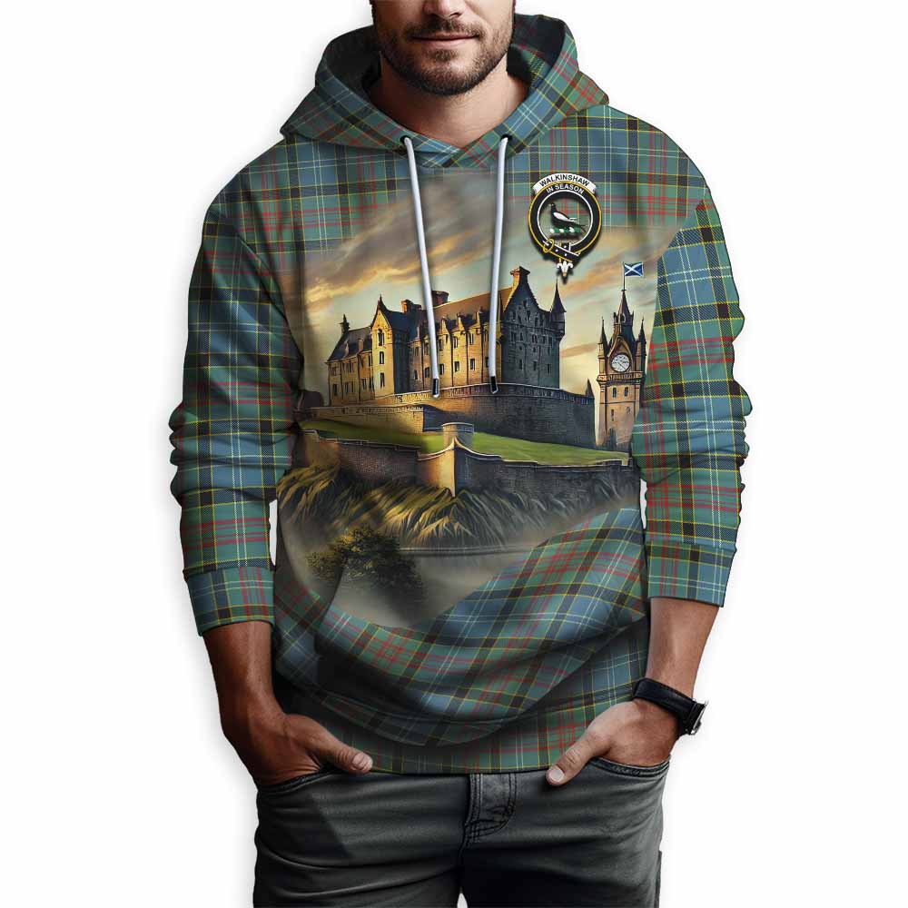 Walkinshaw Tartan Family Crest Hoodie with Scottish Ancient Castle Style Pullover Hoodie - Tartan Vibes Clothing