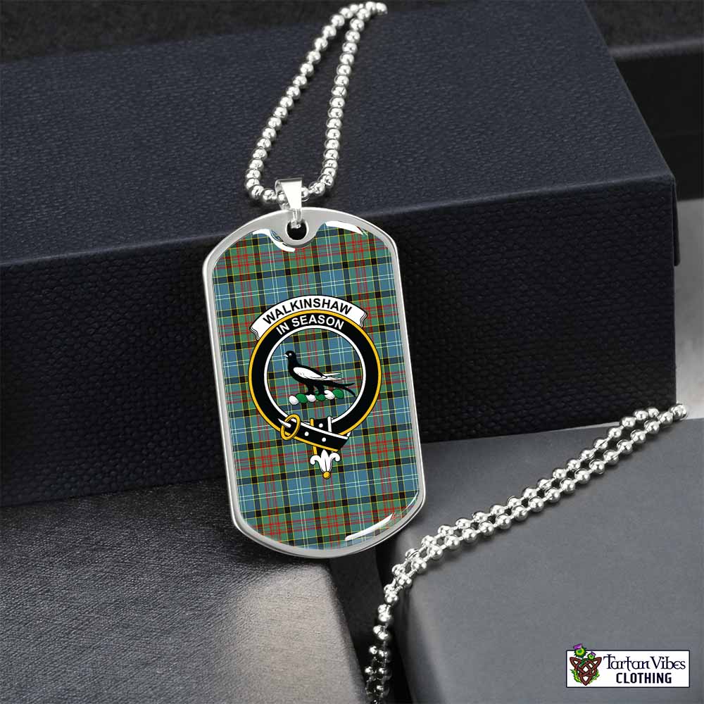 Walkinshaw Tartan Dog Tag Necklace with Family Crest Silver No - Tartan Vibes Clothing