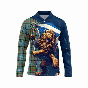 Walkinshaw Tartan Family Crest Long Sleeve Polo Shirt with Scottish Majestic Lion Unisex - Tartan Vibes Clothing