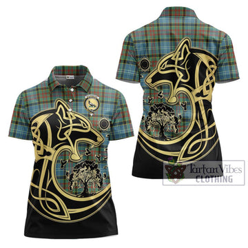 Walkinshaw Tartan Women's Polo Shirt with Family Crest Celtic Wolf Style Women - Tartan Vibes Clothing