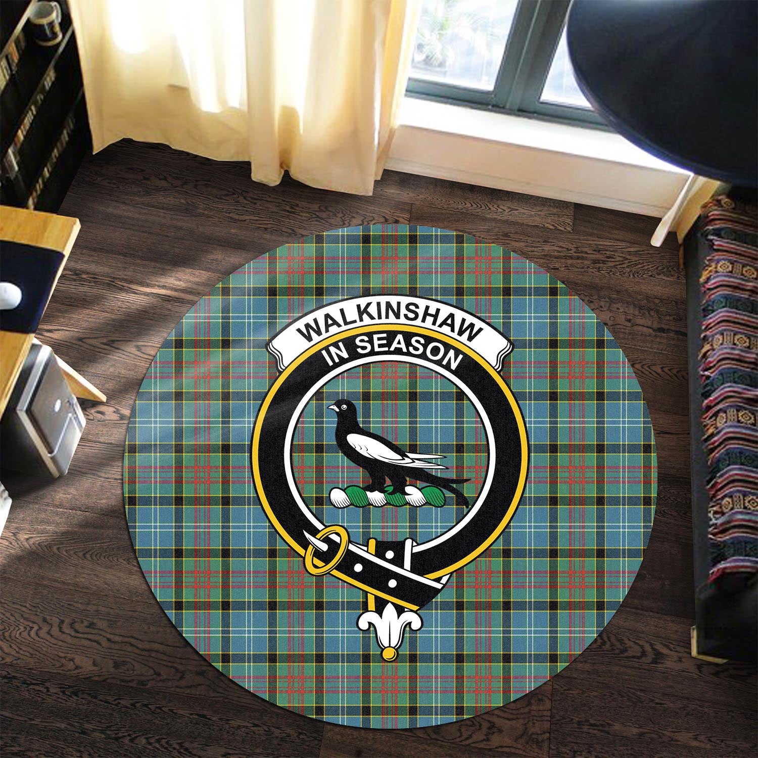Walkinshaw Tartan Round Rug with Family Crest Premium Round Rug - Tartan Vibes Clothing