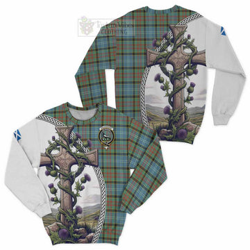 Walkinshaw Tartan Sweatshirt with Family Crest and St. Andrew's Cross Accented by Thistle Vines Unisex - Tartan Vibes Clothing