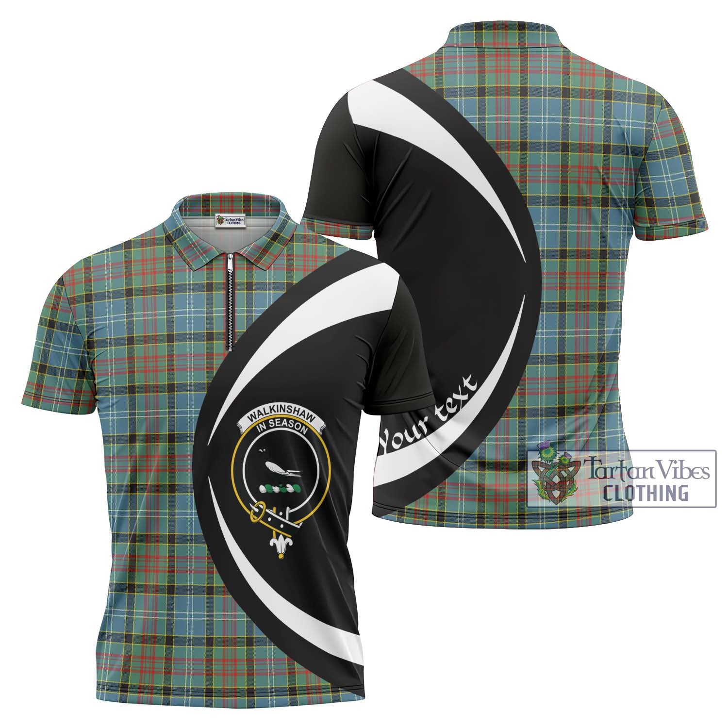 Walkinshaw Tartan Zipper Polo Shirt with Family Crest Circle Style Unisex - Tartan Vibes Clothing
