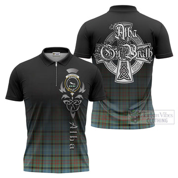 Walkinshaw Tartan Zipper Polo Shirt Featuring Alba Gu Brath Family Crest Celtic Inspired Unisex - Tartan Vibes Clothing