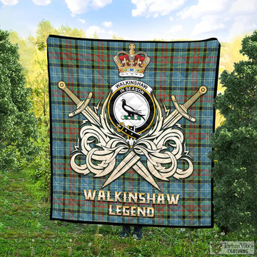 Walkinshaw Tartan Quilt with Clan Crest and the Golden Sword of Courageous Legacy Super King Quilt 91" x 110" - Tartan Vibes Clothing