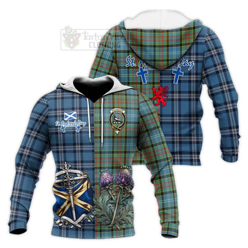 Walkinshaw Tartan Knitted Hoodie Happy St. Andrew's Day Half Tartan Style Unisex Knitted Pullover Hoodie - Tartan Vibes Clothing