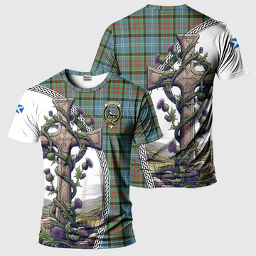 Walkinshaw Tartan T-Shirt with Family Crest and St. Andrew's Cross Accented by Thistle Vines Kid's Shirt - Tartan Vibes Clothing