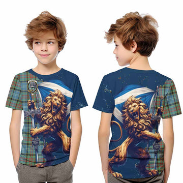 Walkinshaw Tartan Family Crest Kid T-Shirt with Scottish Majestic Lion Youth XL Size14 - Tartan Vibes Clothing