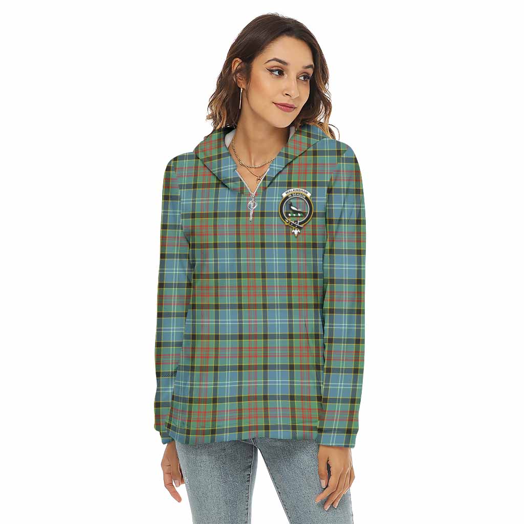 Walkinshaw Tartan Women's Borg Fleece Hoodie with Half Zip with Family Crest Female - Tartan Vibes Clothing