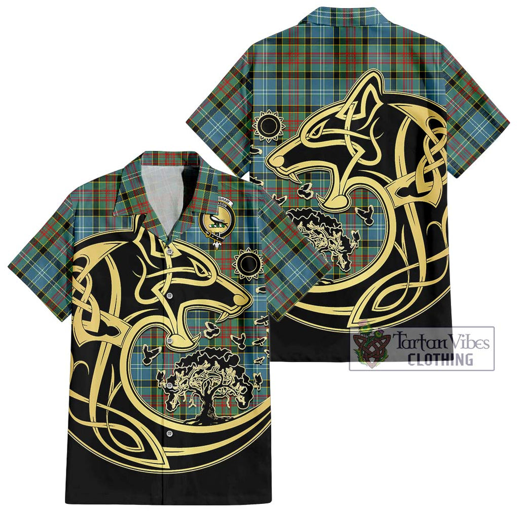 Walkinshaw Tartan Hawaiian Shirt with Family Crest Celtic Wolf Style Kid - Tartan Vibes Clothing