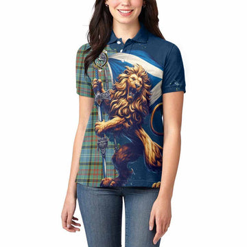 Walkinshaw Tartan Family Crest Women's Polo Shirt with Scottish Majestic Lion Women - Tartan Vibes Clothing