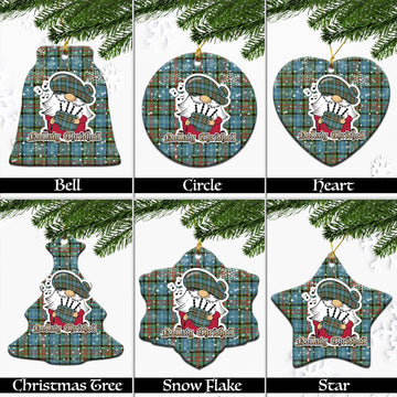 Walkinshaw Tartan Christmas Ceramic Ornaments with Scottish Gnome Playing Bagpipes Ceramic - Tartan Vibes Clothing