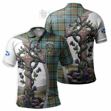Walkinshaw Tartan Polo Shirt with Family Crest and St. Andrew's Cross Accented by Thistle Vines Kid - Tartan Vibes Clothing